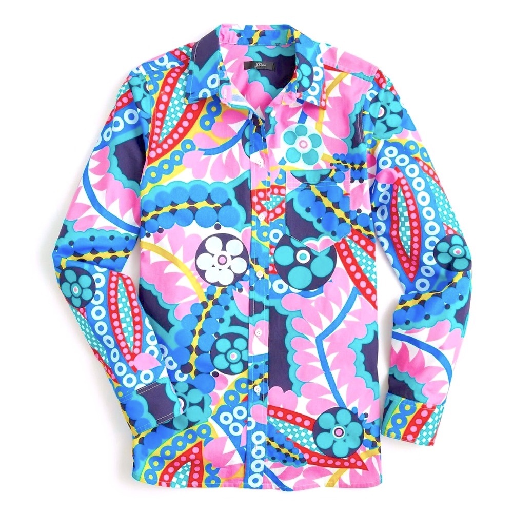 J. Crew Classic-Fit Boy Shirt in Ratti Kaleidoscope Floral Button Top Size 4